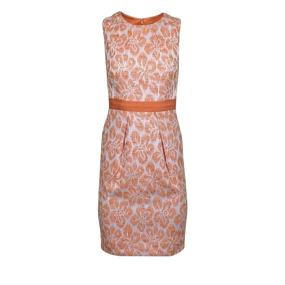Carmen Marc Valvo - Orange Floral Sleeveless Midi Cocktail Dress Sz 2